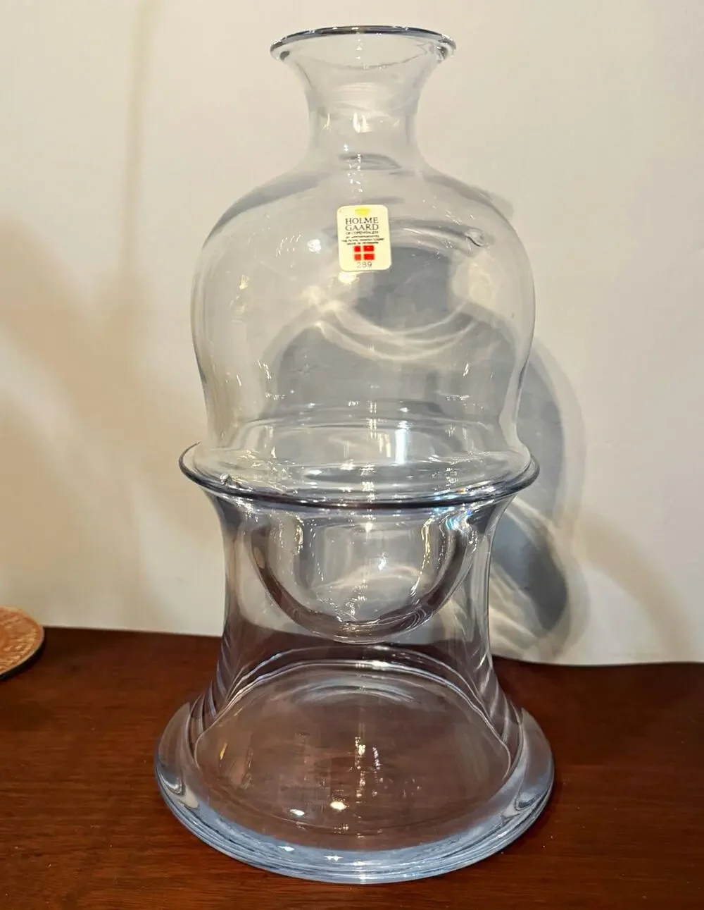 Holmegaard Fejø Clear Unique Glass Decanter w Ice Base Stand Denmark missing lid